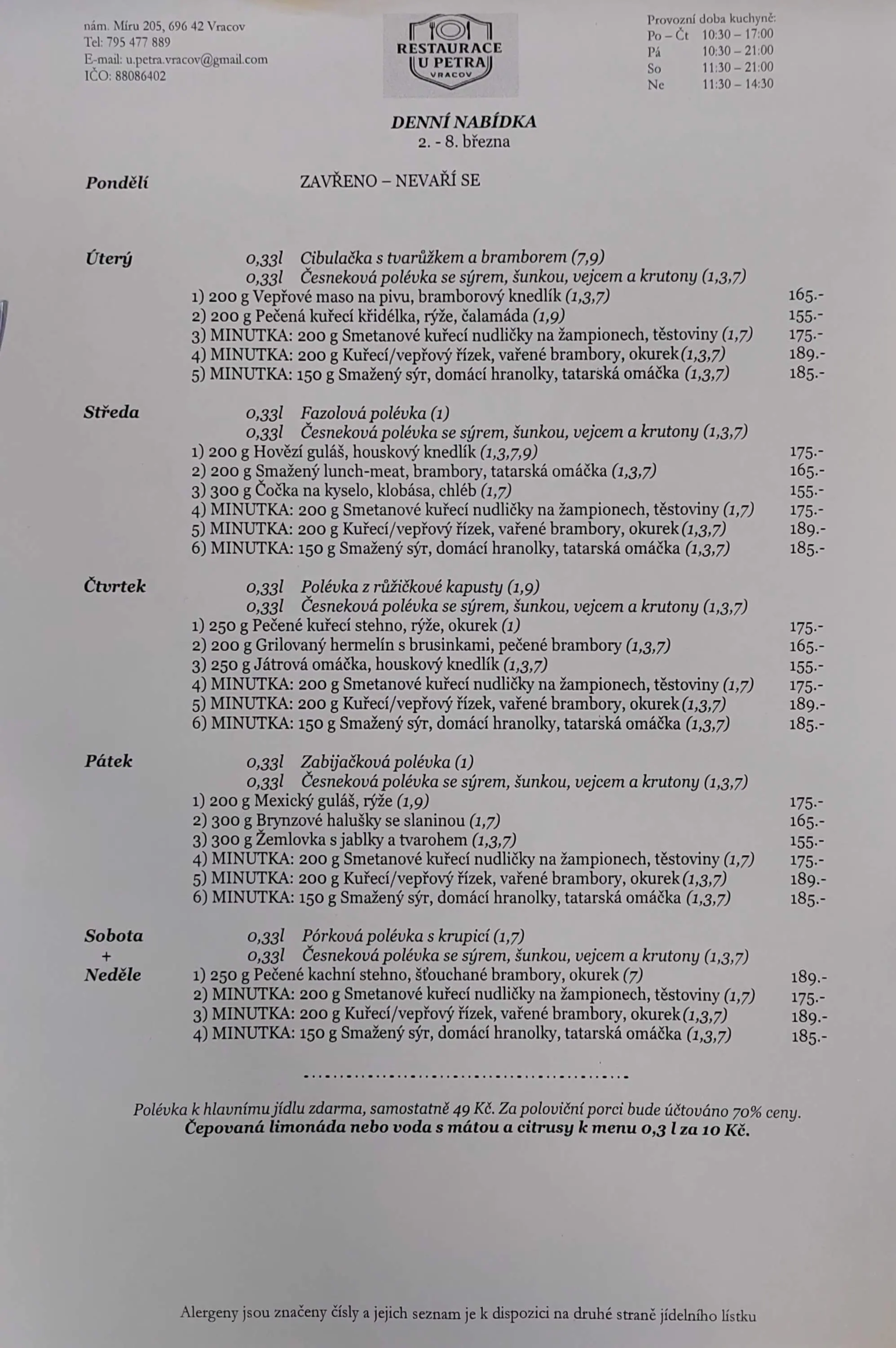 Denní menu – zvětšené
